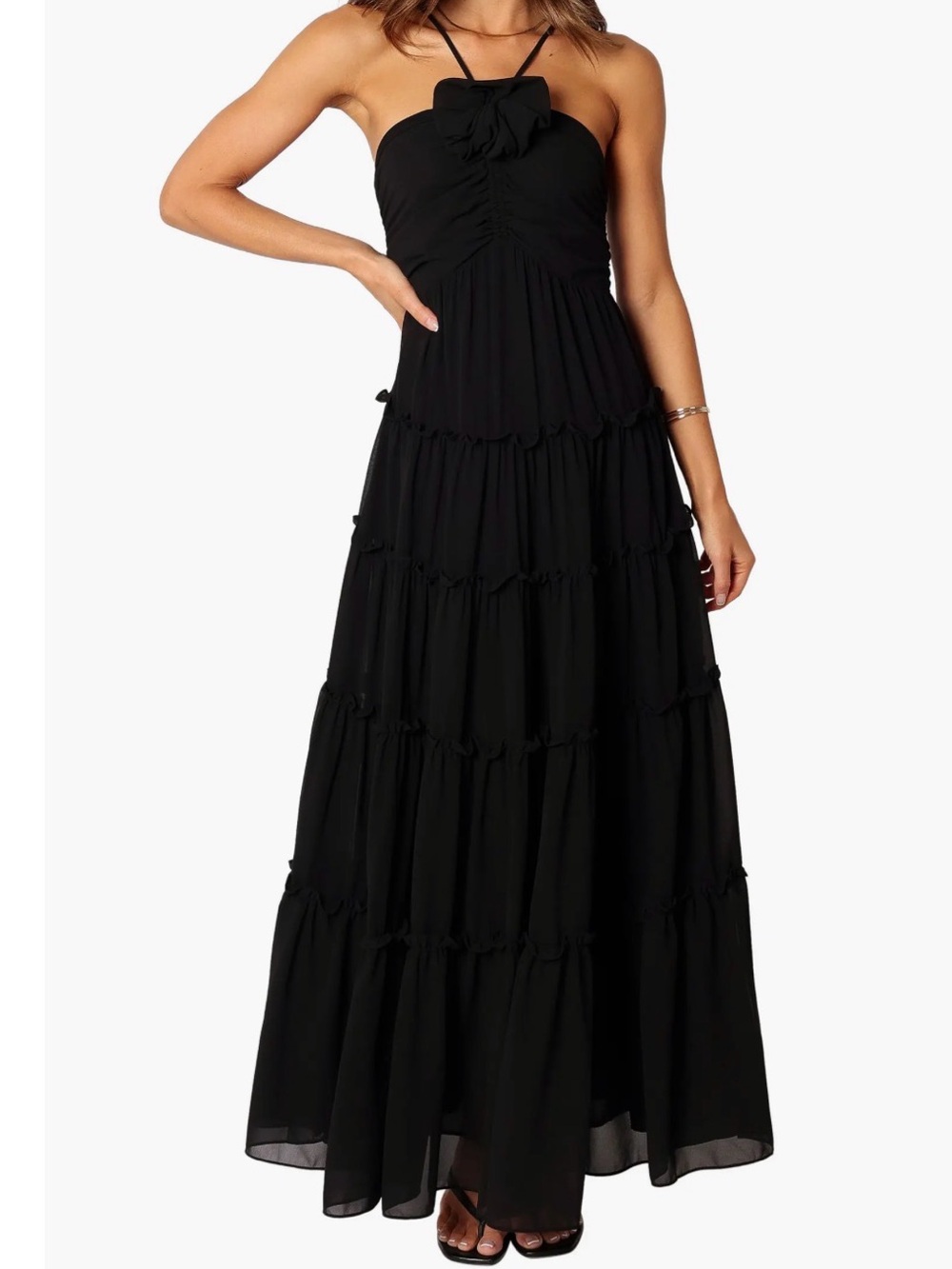 NWT Petal & Pup Dottie Halterneck Maxi Dress Black Size M $109